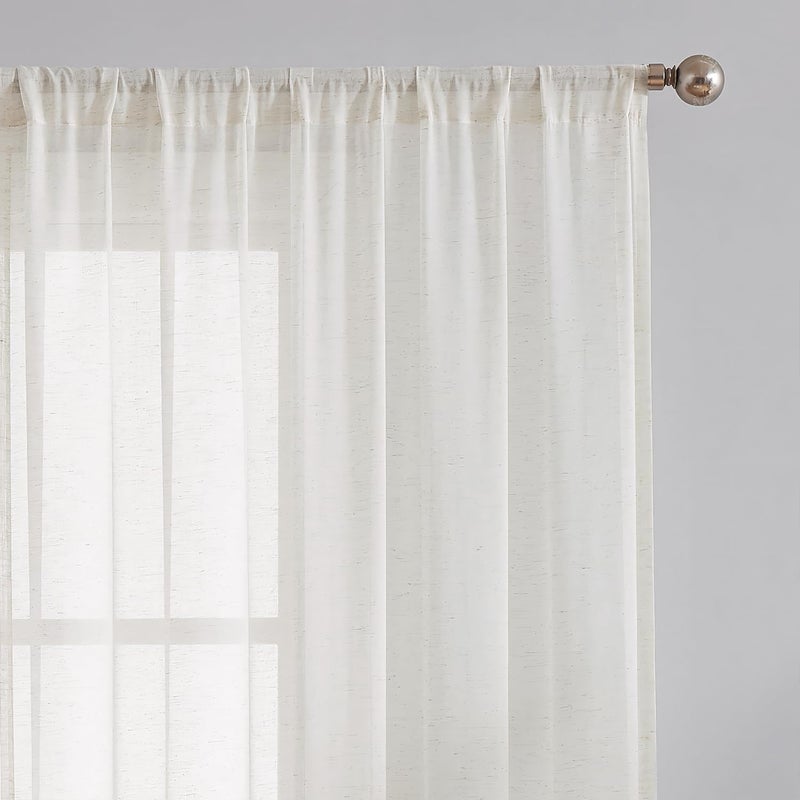 FMFUNCTEX Linen Sheer Curtains for Living Room, Beige Curtains 108 inches Long for Bedroom, Natural Flax Blend Window Draperies for Farmhouse Curtain, Rod Pocket 2 Panels - Image 2